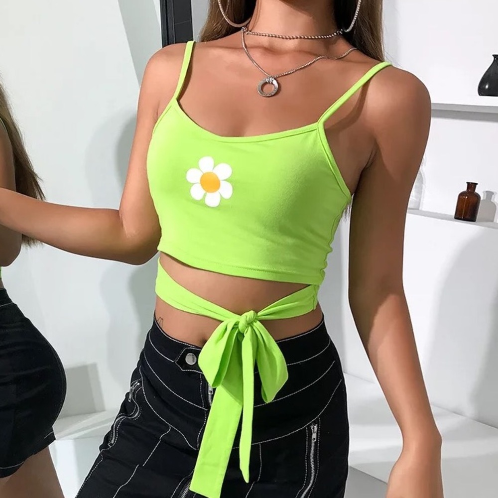 NEW 🌼 lime green knot bow tie flower crop top 🌼